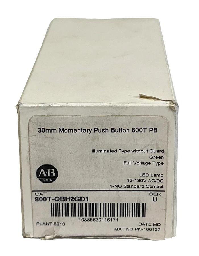 ALLEN BRADLEY 800T-QBH2GD1 /U 30mm MOMENTARY PUSH BUTTON GREEN 12-130VAC/DC NSMP