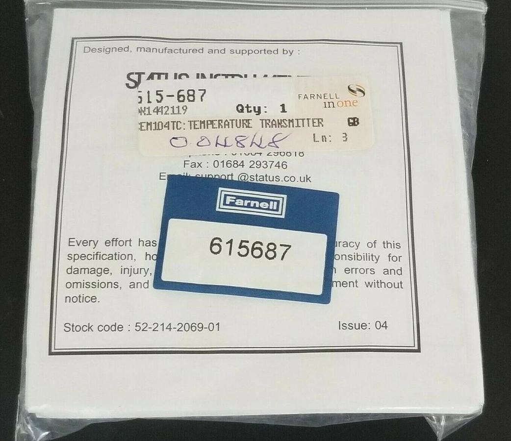 Used NEW STATUS INSTRUMENTS SEM104/TC THERMOCOUPLE TRANSMITTER TYPE: T/C K