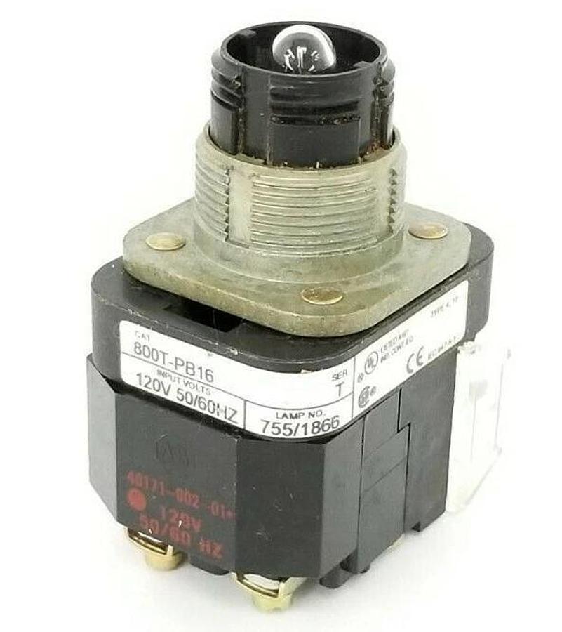 Used ALLEN BRADLEY 800T-PB16 PUSHBUTTON 800TPB16 SER. T 120V W/ 800T-XA SER. D