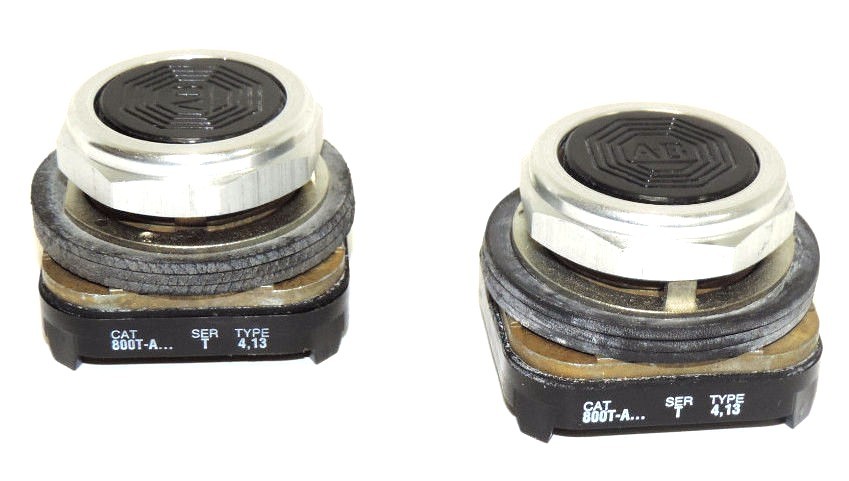 Used LOT OF 2 ALLEN BRADLEY 800T-A SER. T, TYPE 4,13 BLACK PUSH BUTTONS 800TA