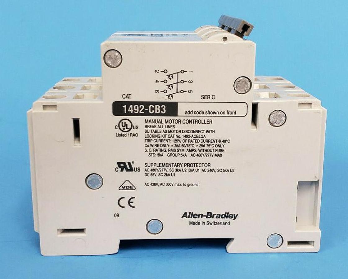 Used ALLEN-BRADLEY 1492-CB3-G050 SER. C CIRCUIT BREAKER, 5A, 3HP, 1492CB3G050
