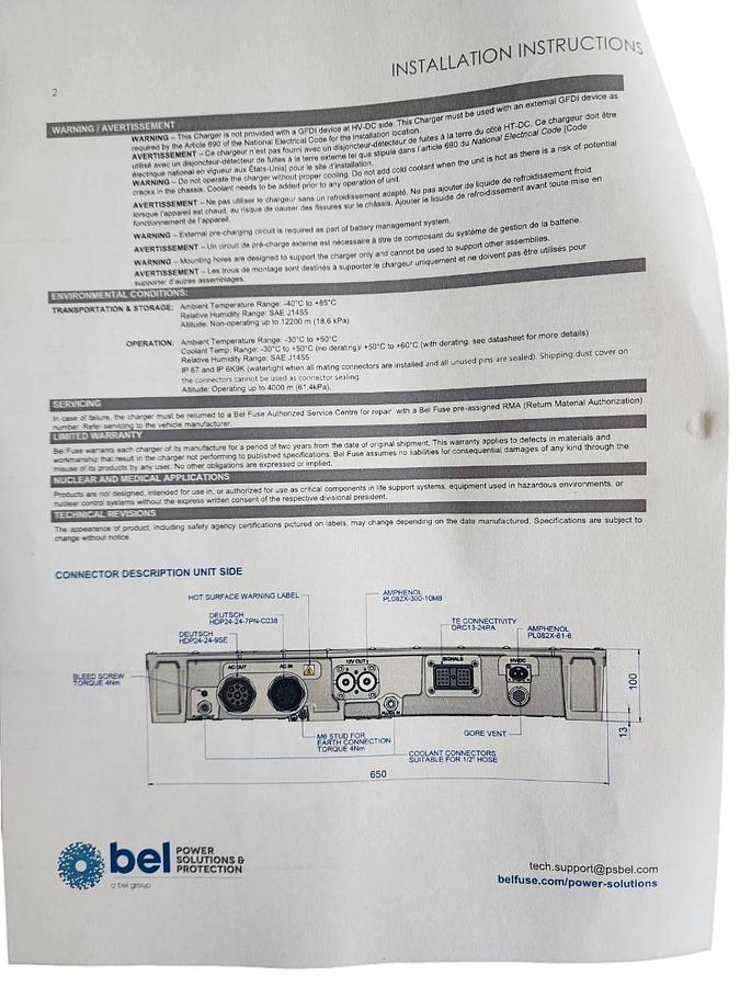 Used BEL POWER SOLUTIONS BCV200-350-8S577 / BCV200-350-8 20kW INVERTER/CHARGER NSFS