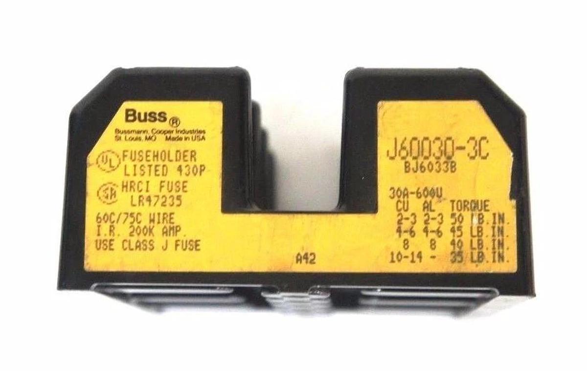 Used BUSS J60030-3C FUSE HOLDER 600V, 30A, 60/75C, J60030C