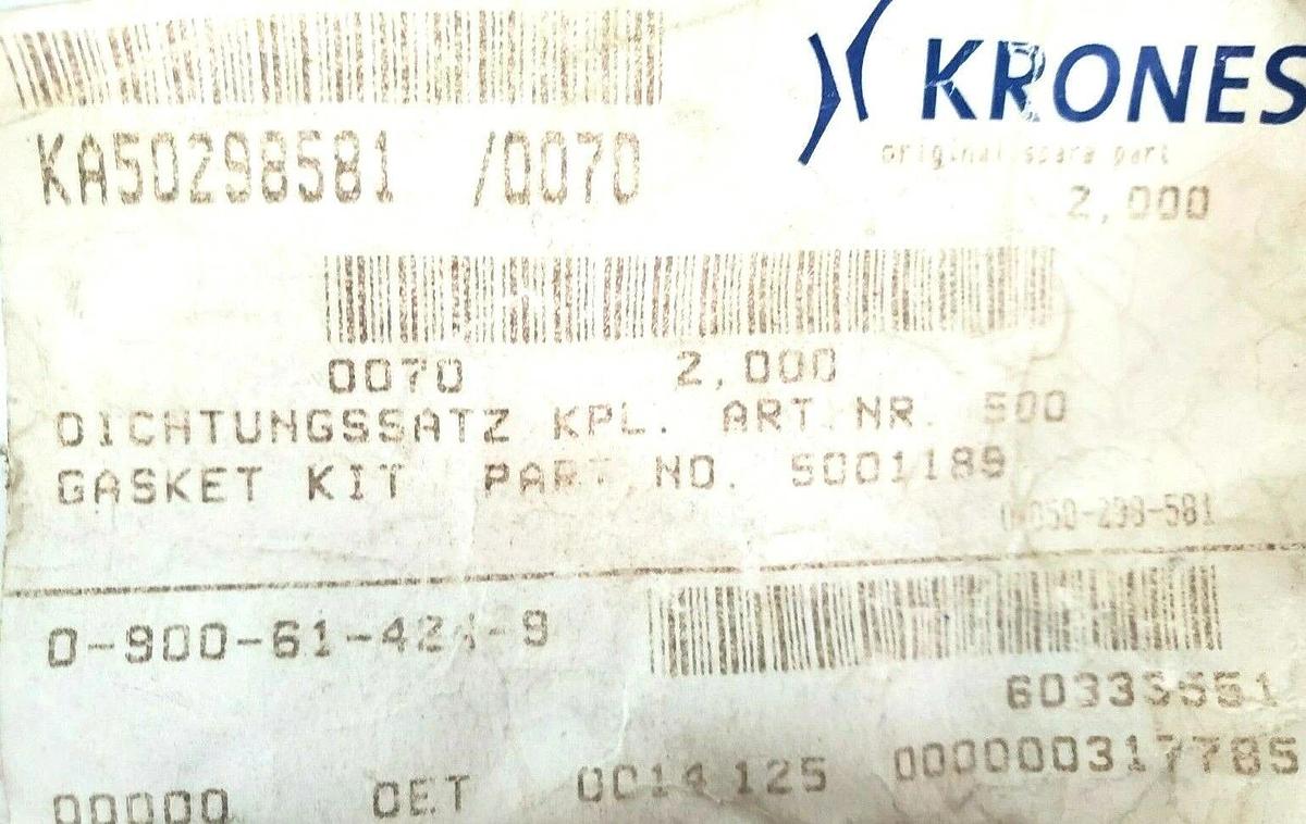 Used LOT OF 2 NEW KRONES 0-900-61-424-9 GASKET KITS 0900614249, 1443127