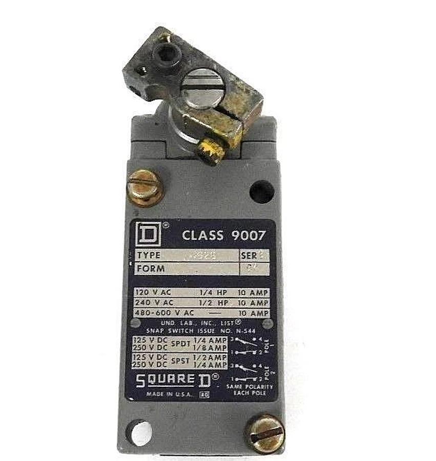 Used SQUARE D 9007-B62B LIMIT SWITCH SER. B, FORM: GK W/ OPERATING HEAD