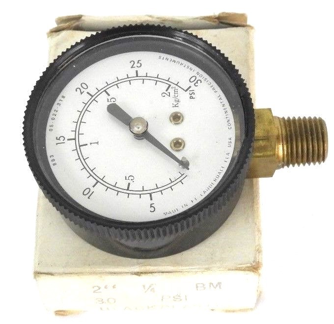 Used NIB CONTINENTAL PRECISION INSTRUMENTS 05-022-318 2'' 1/4 BM, 30 PSI GAUGE