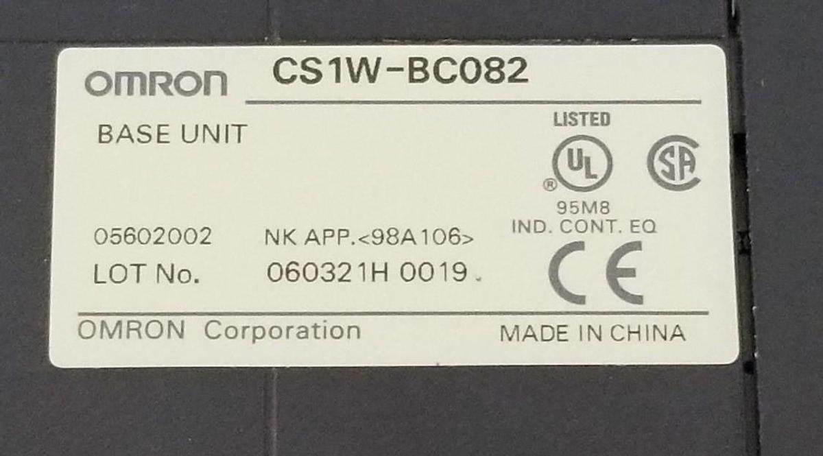 Used OMRON CS1W-BC082 BACKPLANE BASE UNIT 05602002 NK APP. 98A106 (DAMAGED)