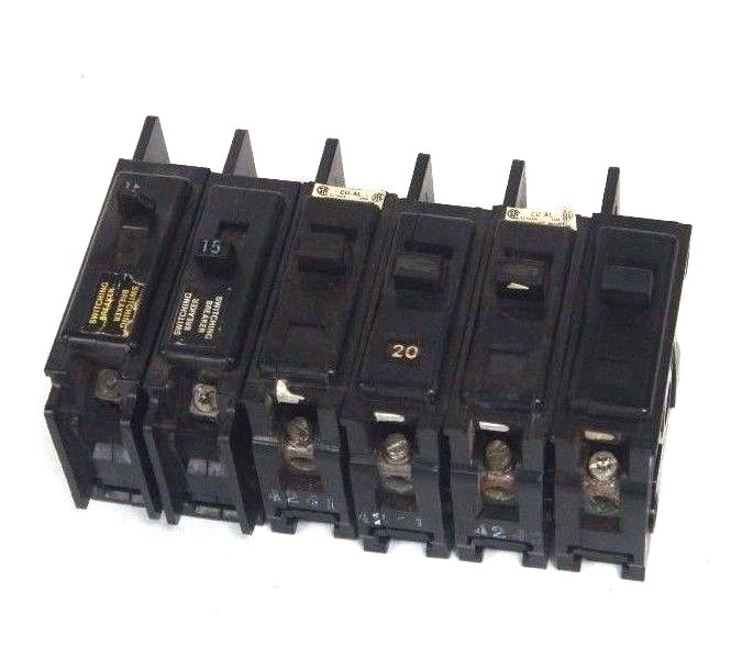 Used LOT OF 6 ITE EQ-B CIRCUIT BREAKERS 15A, 20A, EQB