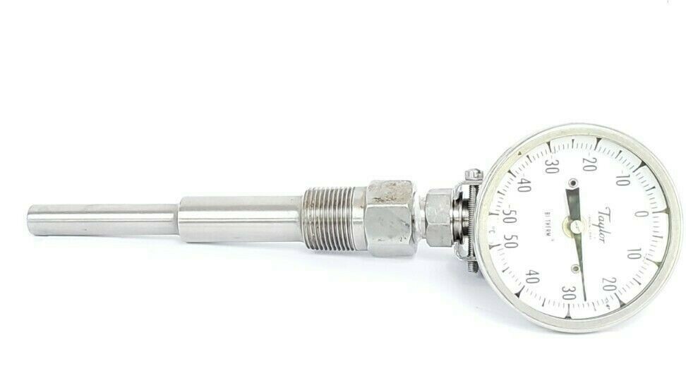 Used TAYLOR SYBRON -50 TO 50 DEGREE CELSIUS BI-THERM THERMOMETER, 4.5" PROBE