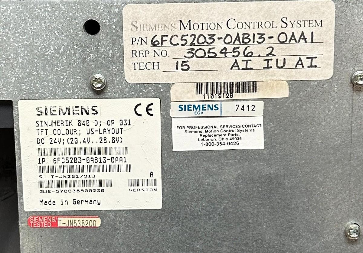 Used SIEMENS 6FC5203-0AB13-0AA1 SINUMERIK FM 840D ; OP 031 FLAT OPERATOR PANEL REP.