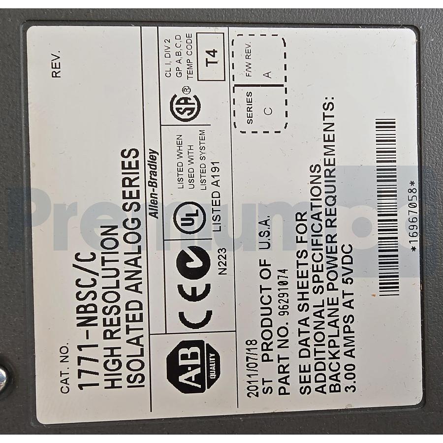 Used ALLEN BRADLEY 1771-NBSC /C PLC-5 HIGH RESOLUTION ISOLATED ANALOG MODULE 1771NBSC