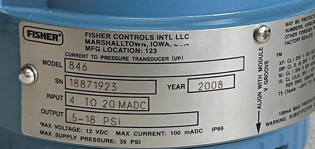 Used NEW FISHER 846-738-1-1 / 18B43992752 ELECTRO-PNEUMATIC TRANSDUCER MODEL 846 3311