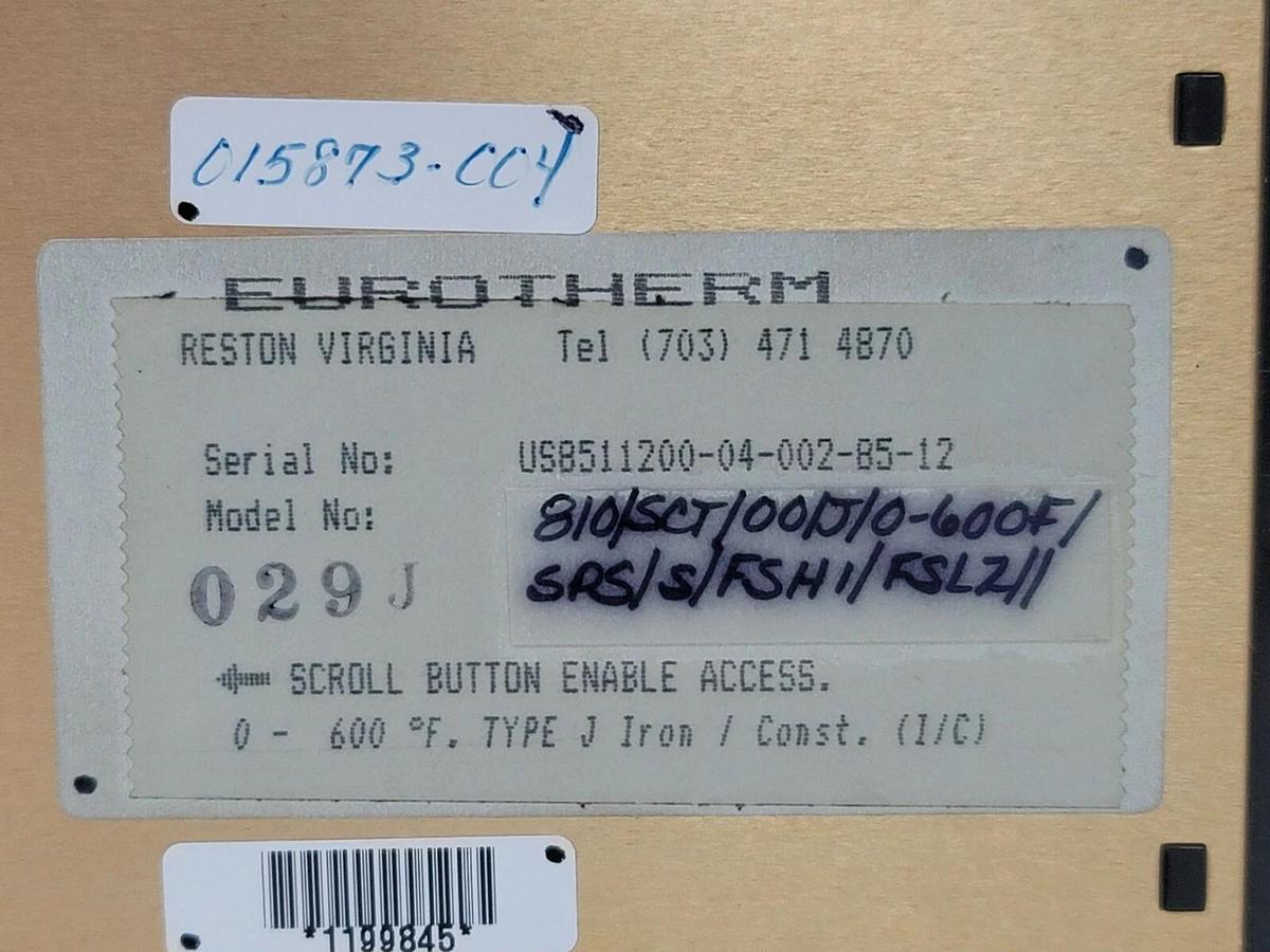 Used EUROTHERM 810 029J TEMPERATURE CONTROLLER DIGITAL DISPLAY 0-600F DEG. TYPE J