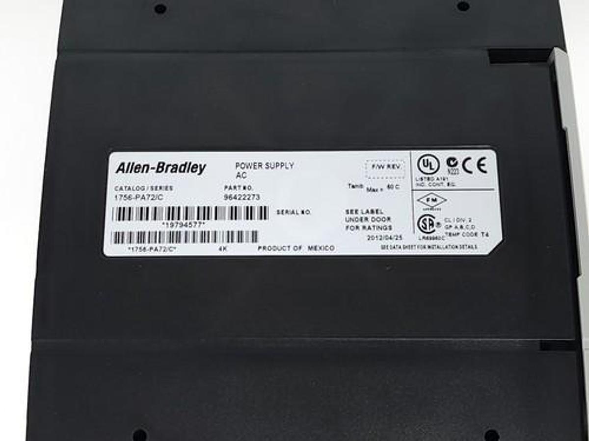 Used ALLEN BRADLEY 1756-PA72/C POWER SUPPLY W/ 1756-A7 7-SLOT CHASIS