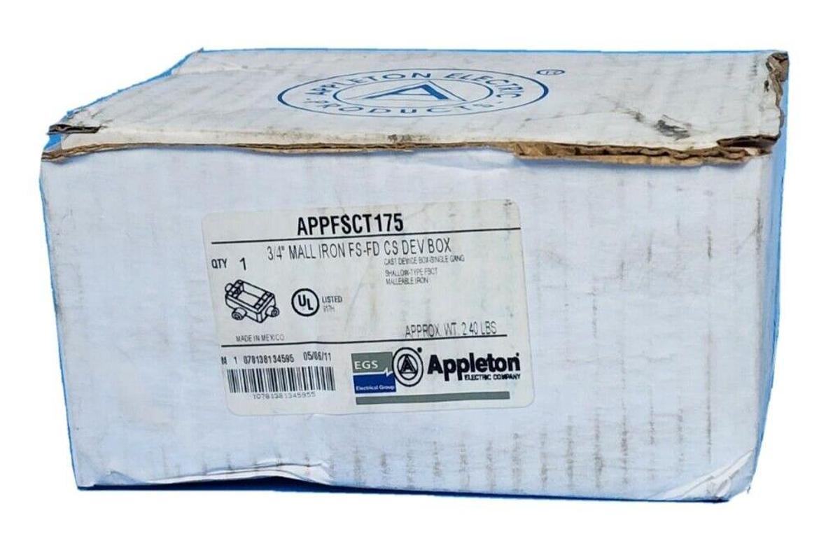 NEW EGS APPLETON APPFSCT175 3/4'' MALLABLE IRON FS-FD CS DEV BOX
