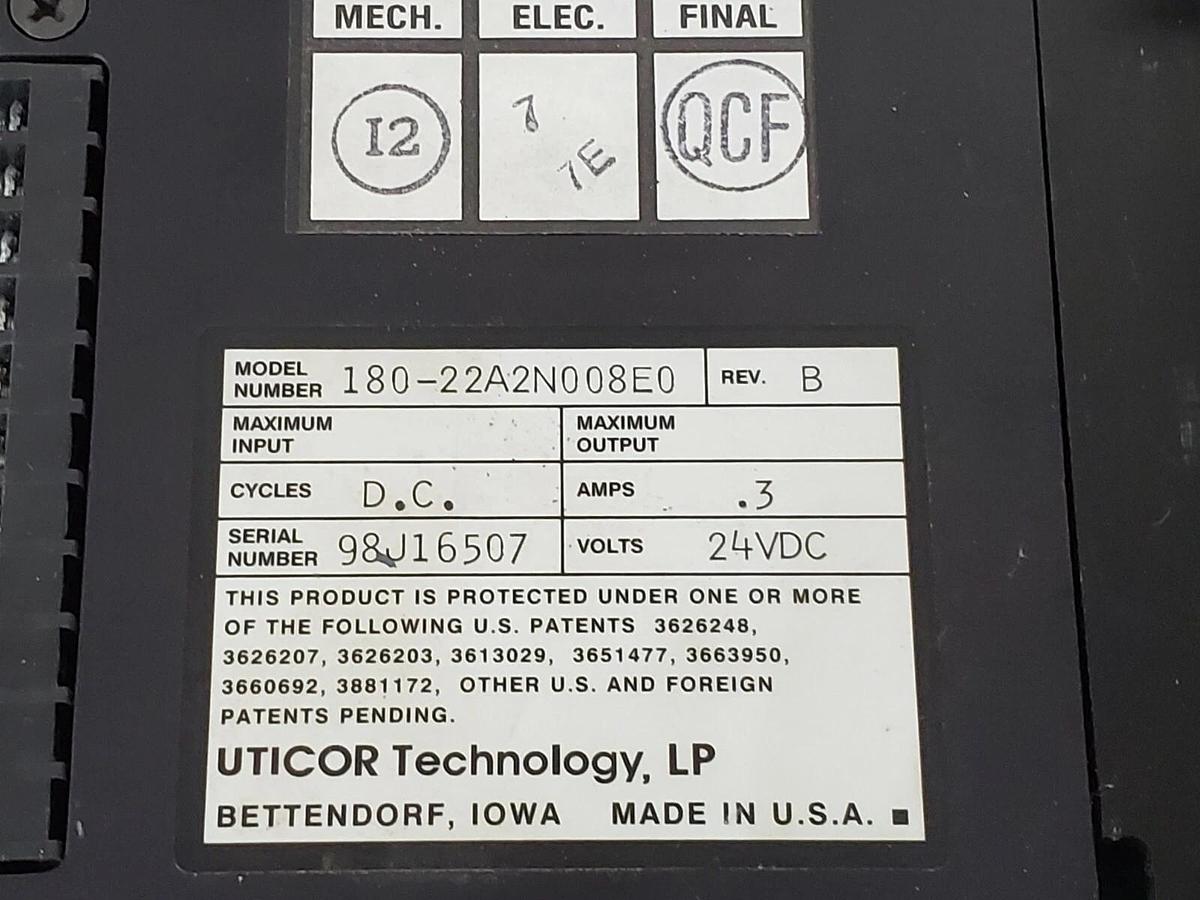 Used UTICOR TECHNOLOGY 180-22A2N008E0 OPERATOR INTERFACE REV. B 24VDC .3A