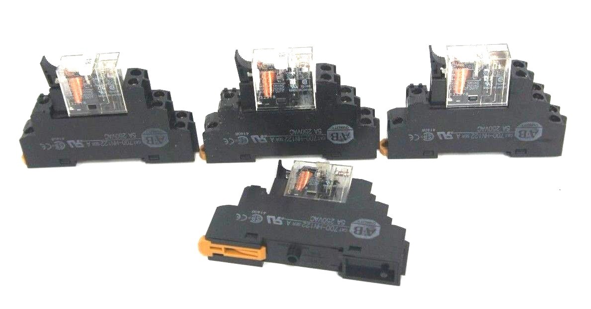 Used LOT OF 4 ALLEN BRADLEY 700-HN122 RELAY SOCKETS SER. A W/ 700-HK32A RELAYS SER. A