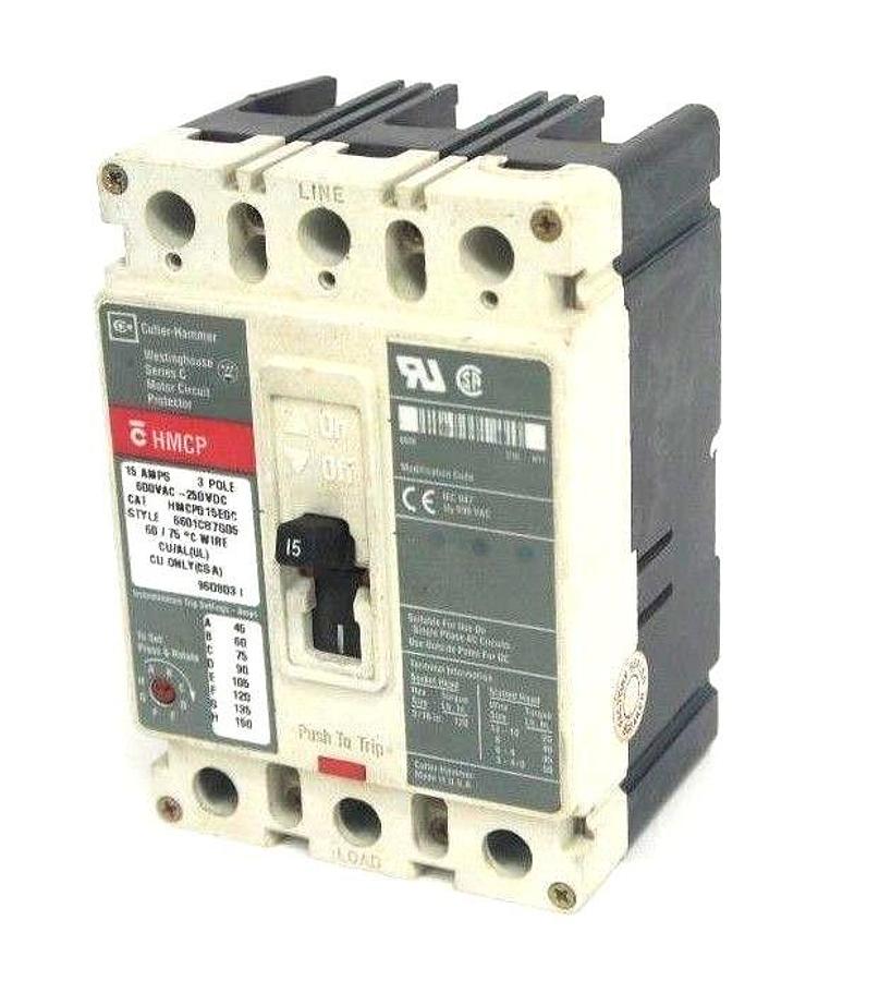 Used CUTLER HAMMER HMCP0150C CIRCUIT BREAKER STYLE 6601CB7G05 SER. C, 15 AMP, 3 POLE