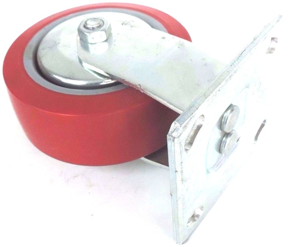 Used NEW WAGNER 5" RIGID CASTER WHEEL RED POLY 1-3/4" WIDE 6-1/2" TALL