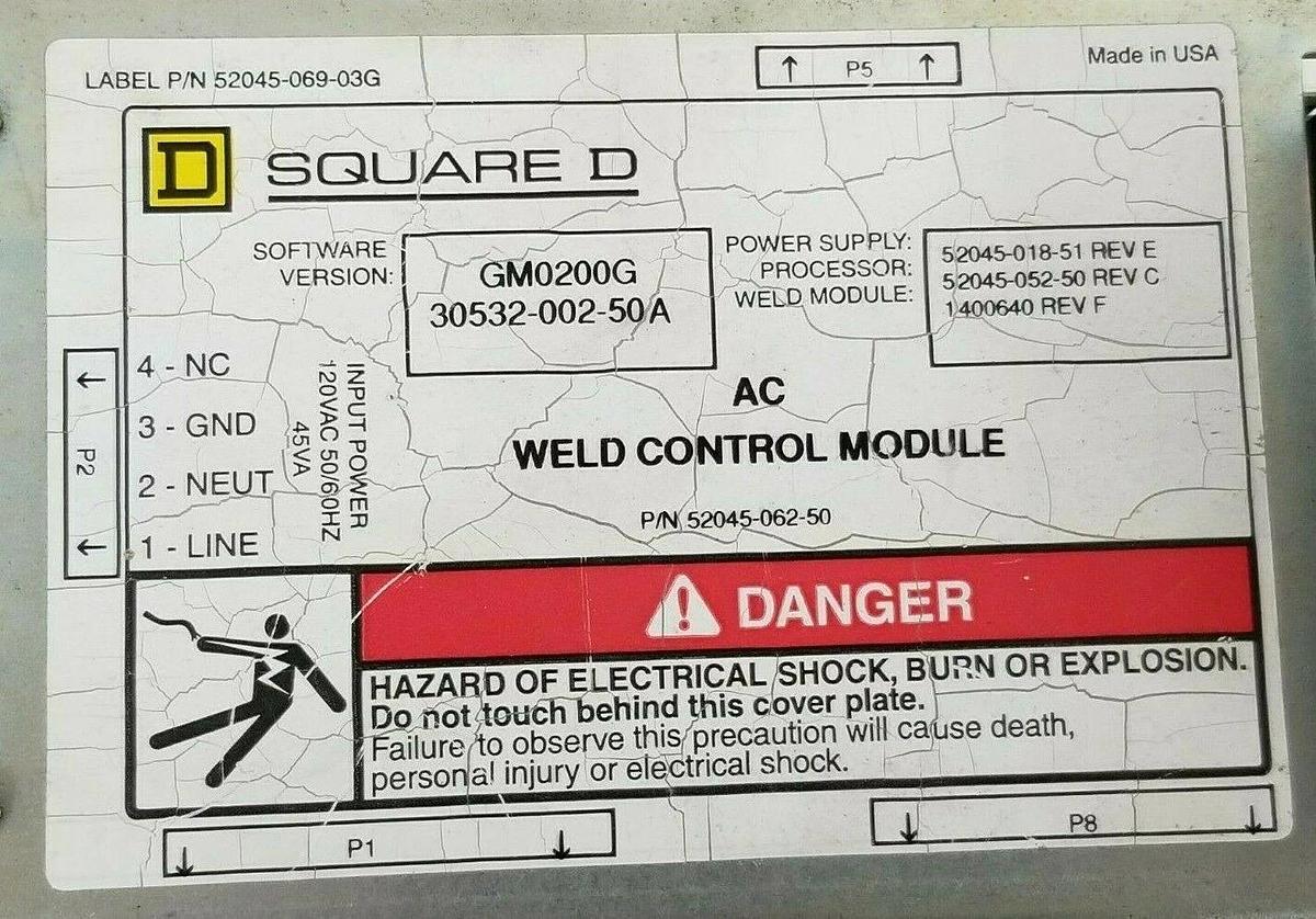 Used SQUARE D 52045-062-50 WELD CONTROL MODULE W/ EQ5300 52045-034-50 MEMPACK GM0200G