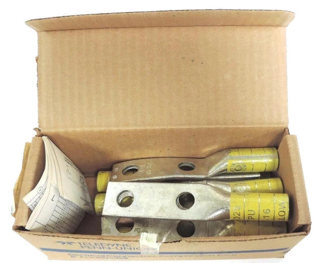 Used BOX OF 10 NEW TELEDYNE PENN-UNION BBLU-025D COPPER CRIMPS YELLOW 1/2"