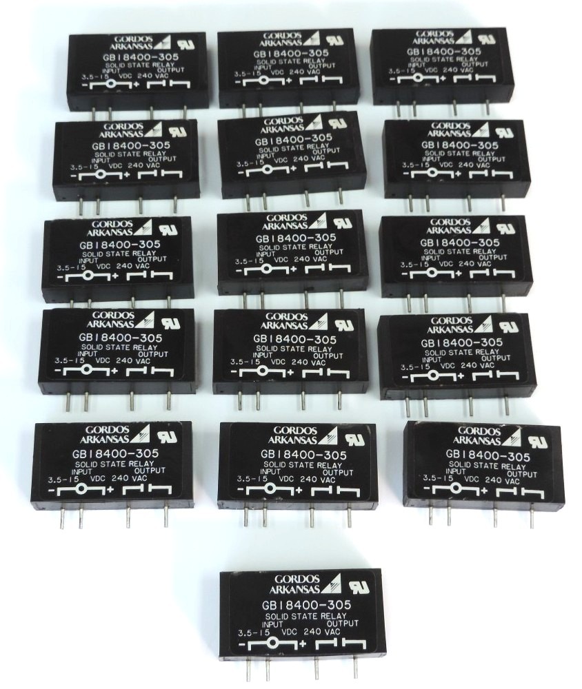 Used LOT OF 16 GORDOS ARKANSAS GB18400-305 SOLID STATE RELAYS GB18400305, 240 VAC