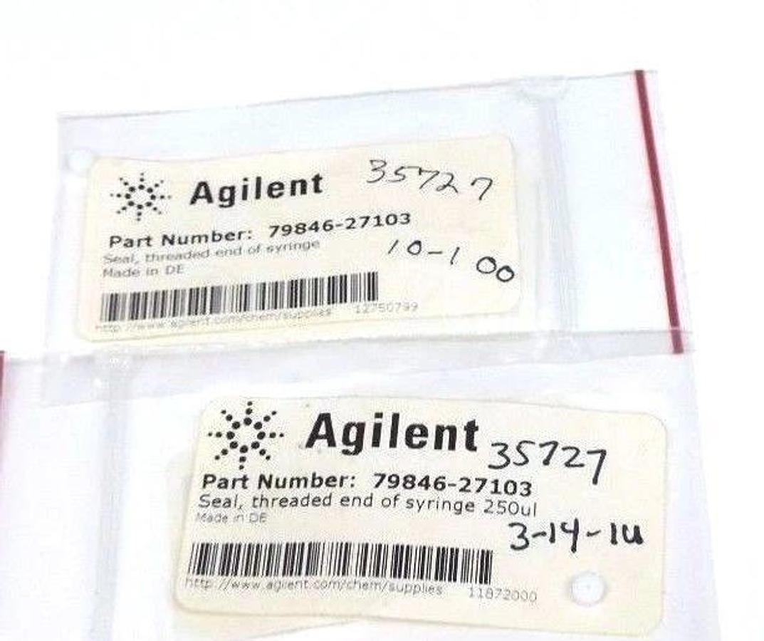 Used (2) NEW AGILENT TECHNOLOGIES 79846-27103 SEALS, THREADED END OF SYRINGE 250uL