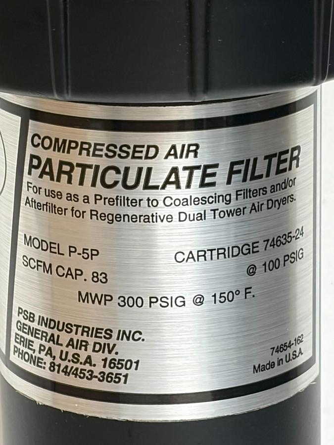 Used PSB General Air P-5P Compressed Air Filter Housing 74647-2 1/2" NPT 300 PSI