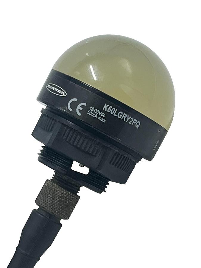 Used BANNER K50LGRY2PQ K50 Pro Series Indicator Light w/ MQDC-406 Cable 24VDC NEMA 6