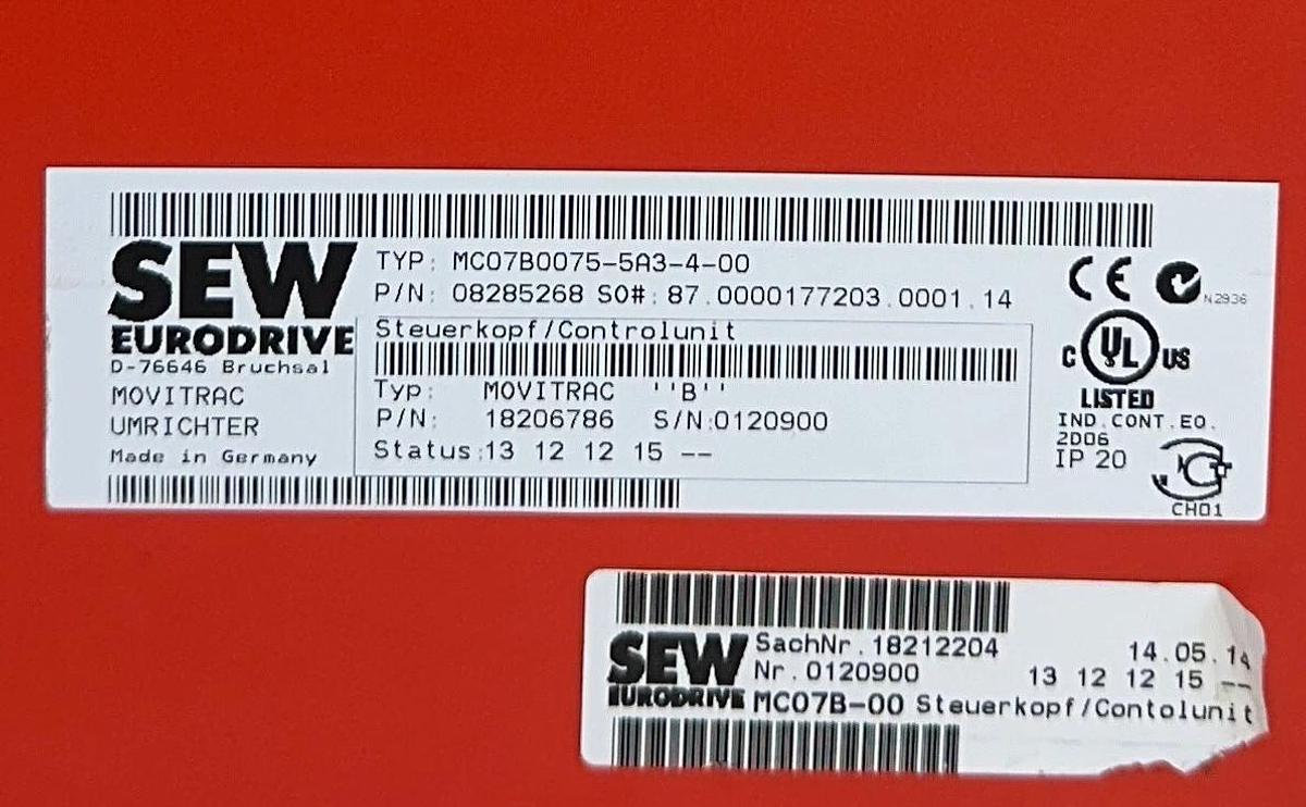 Used SEW EURODRIVE MC07B0075-5A3-4-00 / 08285268 MOVITRAC MDX60A0074-5A3-4-00 USNP