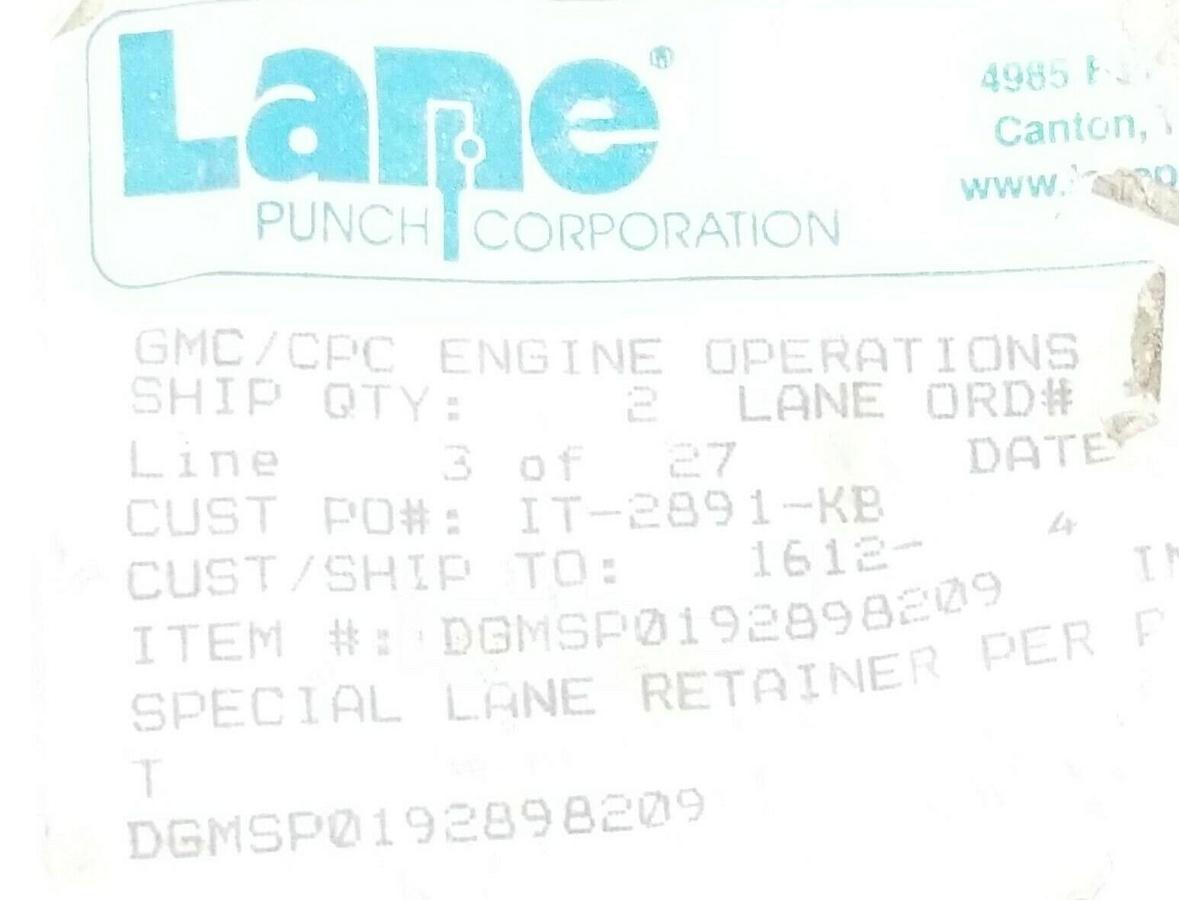Used LOT OF 2 NEW LANE PUNCH DGMSP0192898209 SPECIAL RETAINERS
