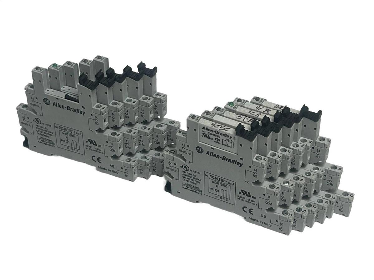 Used LOT OF 11 Allen-Bradley 700-HLT1U1 Ser A Relay Bases (6) w/ 700-TBR60 Relays