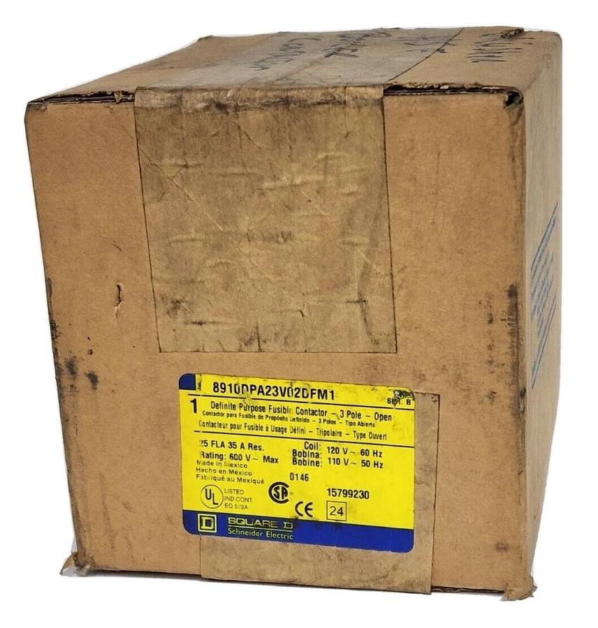 Used NEW SEALED SQUARE D 8910DPA23V02DFM1 /B FUSIBLE CONTACTOR 3P OPEN 600V