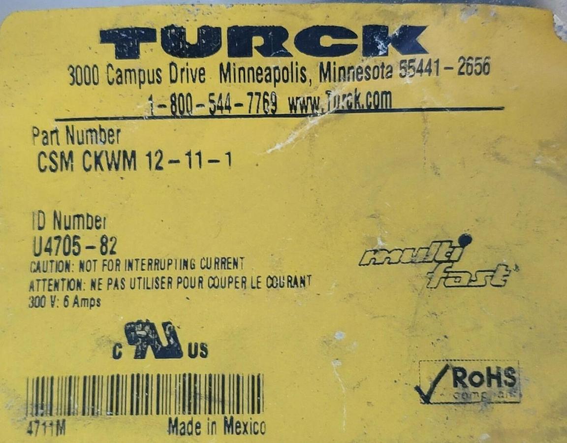 LOT OF 4 NEW TURCK CSWM CKM 12-11-1 MULTIFAST MOLDED CORDSETS ID NO. U4707-64