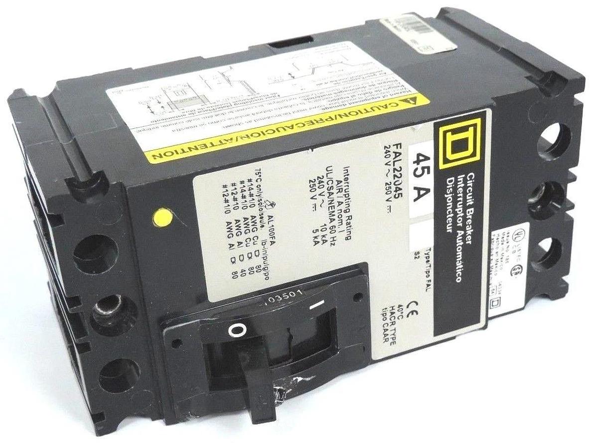 Used SQUARE D FAL22045 MOLDED CASE CIRCUIT BREAKER 240V~250V 45A