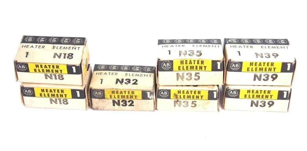 Used LOT OF 7 NIB ALLEN BRADLEY HEATER ELEMENTS (2) N18 (1) N32 (2) N35 (2) N39