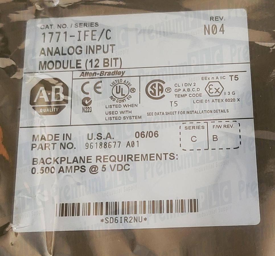 Used REMAN. ALLEN BRADLEY 1771-IFE/C SER. C ANALOG INPUT MODULE 1771IFE/C REV. N04