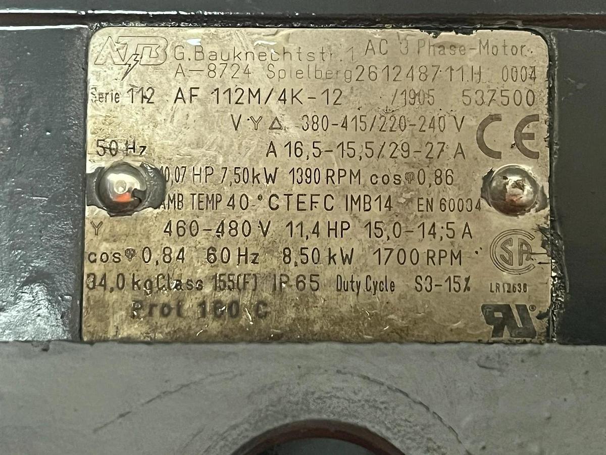 Used ATB Bauknecht 7.5kW 10HP Electric Motor 3 Phase AF 112M/4K-12 Refurbished