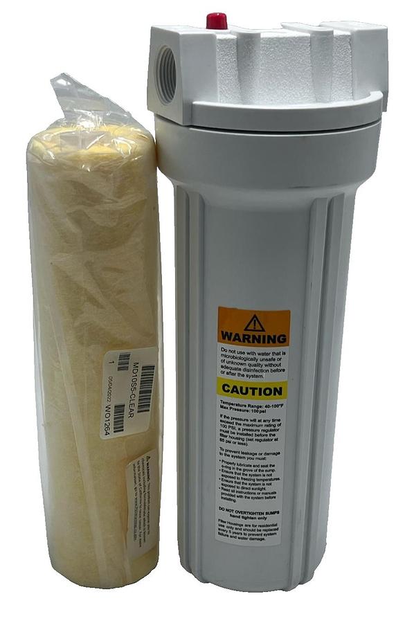 Used Watts FH4200WW12 10" Water Filter Housing w/ MD10S5 5-Micron Oil Removal Filter