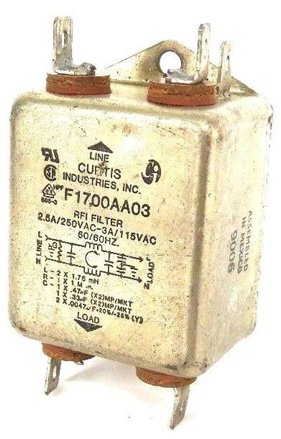 Used CURTIS INDUSTRIES F1700AA03 FILTER RFI 2.5AMP/250VAC 3AMP/115VAC 50/60HZ