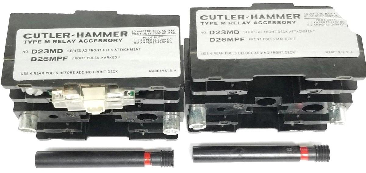 Used LOT OF 2 CUTLER HAMMER D23MD10 RELAY ACCESSORY FRONT DECKS