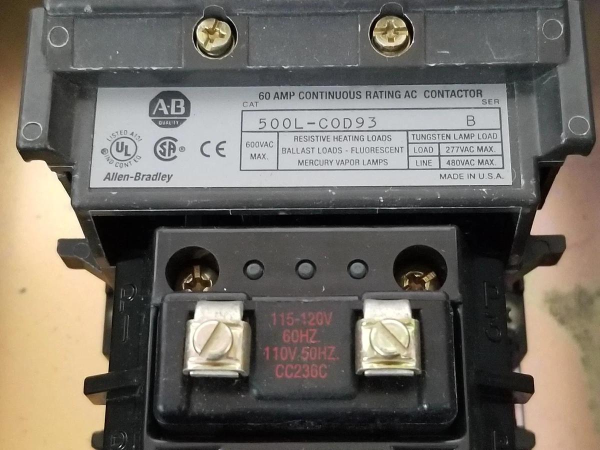 NEW ALLEN BRADLEY 500L-CJD93 AC LIGHTING CONTACTOR SER. B W/ 500L-COD93 SER. B