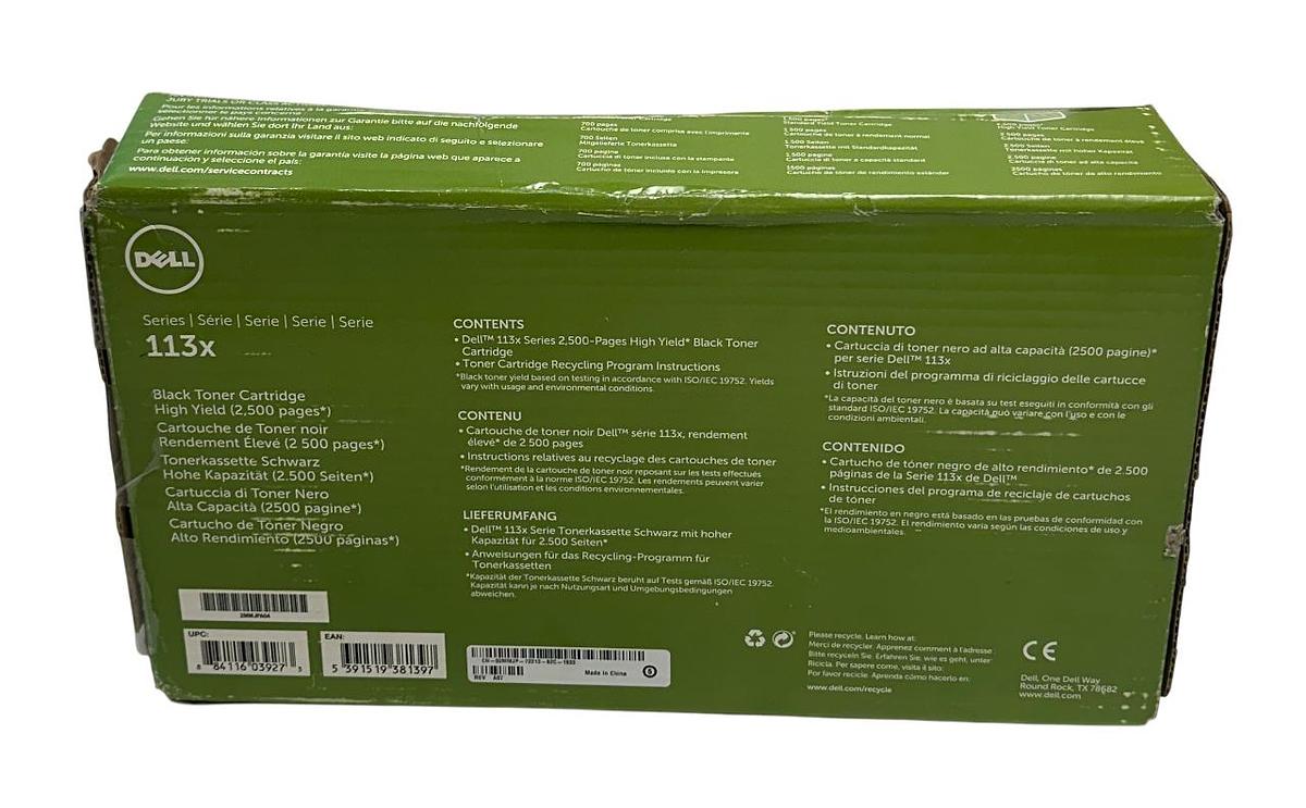 Used DELL 2MMJPA04 / 113X SERIES 2,500 PAGE HIGH-YIELD BLACK TONER CARTRIDGE NSMP