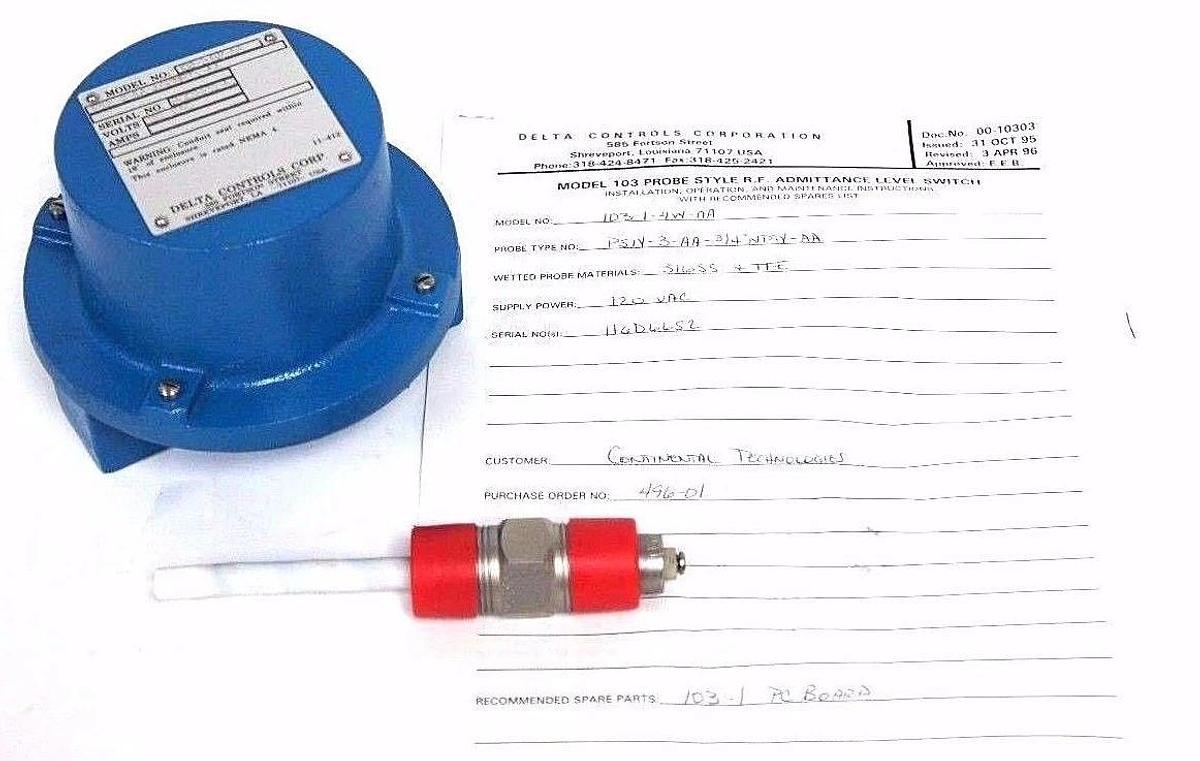 Used NIB DELTA CONTROLS 103-1-4W-AA PROBE P51Y-3-AA-3/4"NPTY-AA 120VAC LEVEL SWITCH