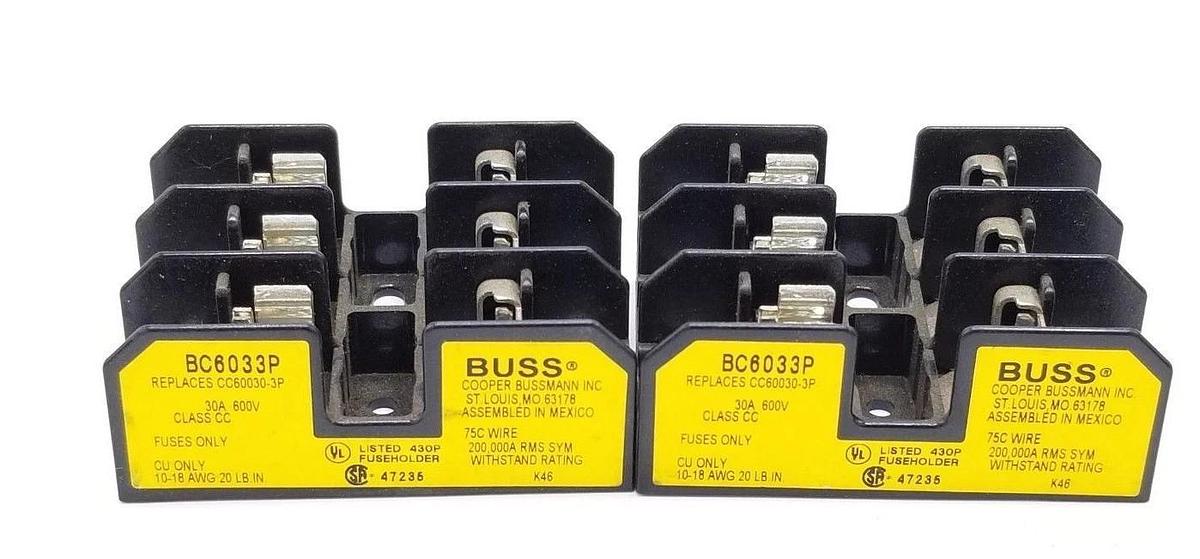 Used LOT OF 2 BUSS BC6033P FUSEHOLDERS, 30A, 250V, 3P