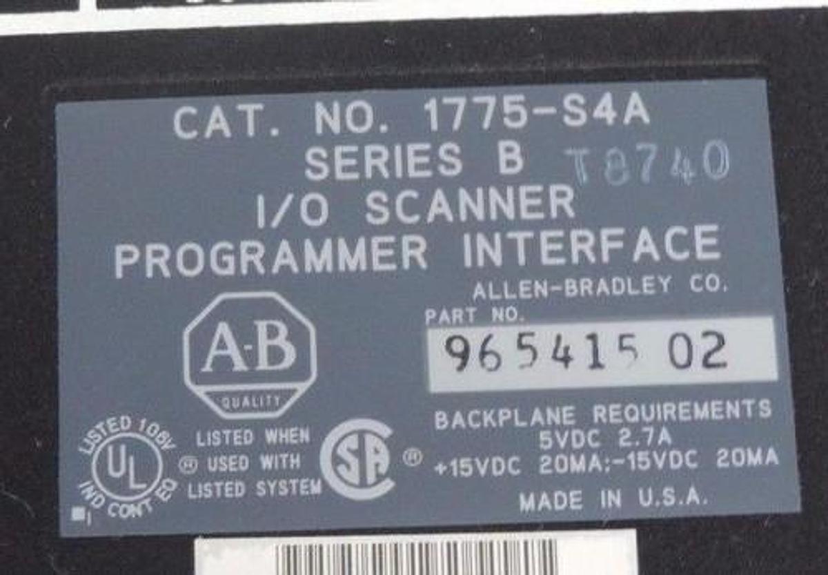 Used ALLEN BRADLEY 1775-S4A I/O SCANNER-PROGRAMMER INTERFACE P/N 96541502 SER B