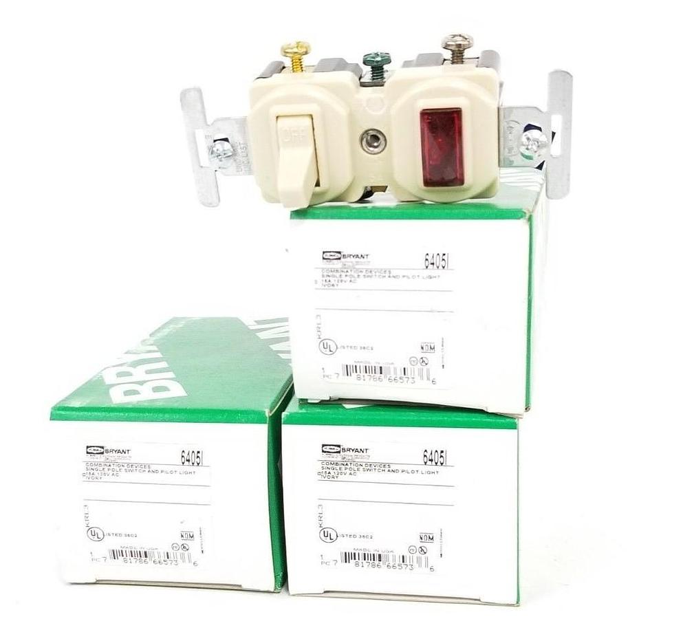 Used LOT OF 3 NIB HUBBELL / BRYANT 6405I RECEPTACLE COMBINATION DEVICES 15A 120VAC