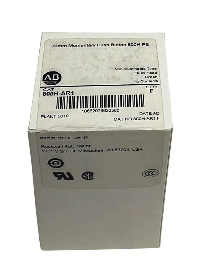 Used ALLEN BRADLEY 800H-AR1 /F 30mm MOMENTARY PUSH BUTTON 800H PB GREEN FLUSH NSFS