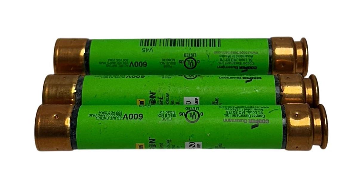 3 BUSSMANN FRS-R-20 / FRSR20 FUSETRON DUAL-ELEMENT FUSES 600V 20A RK5 NSNP