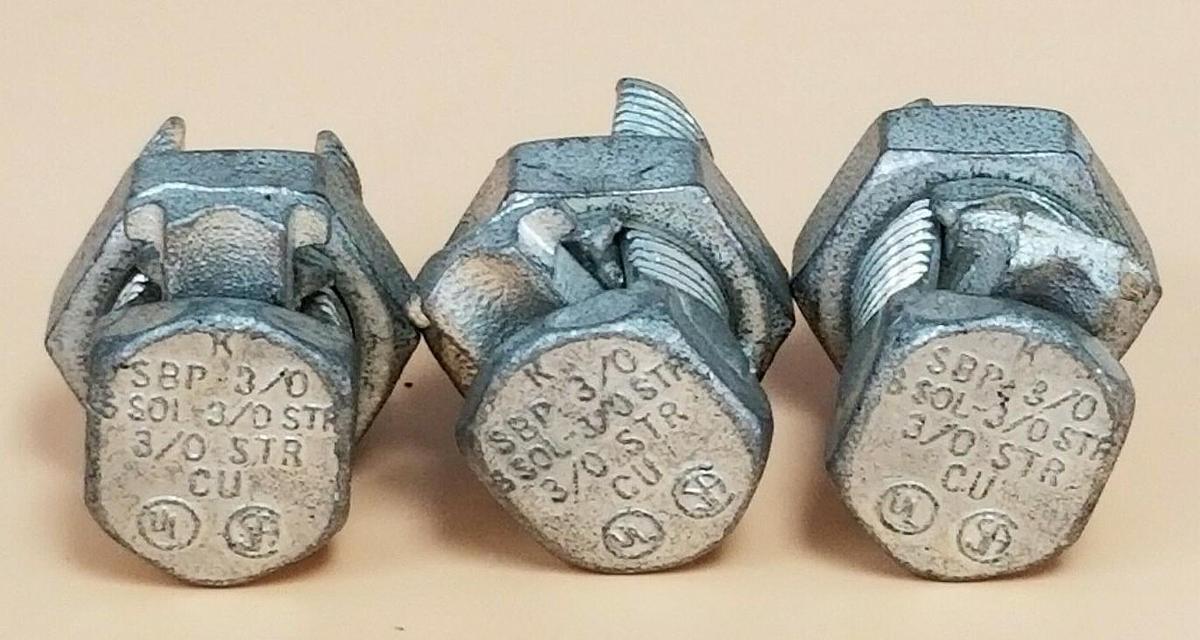 Used LOT OF 3 K SBP-3/0 SPLIT BOLT CONNECTORS 6 SOL-3/0 STR CU SBP3/0